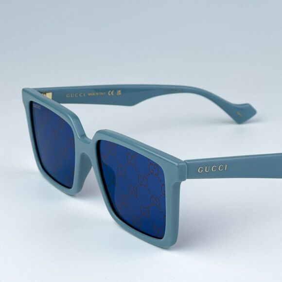 NEW Gucci GG1540S 003 Light Blue Violet Logo Mirrored Men Square 55mm Sunglasses - Picture 6 of 10